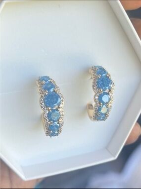 Aqua blue crystal gold plated bomb party NWT OG Carolina earrings